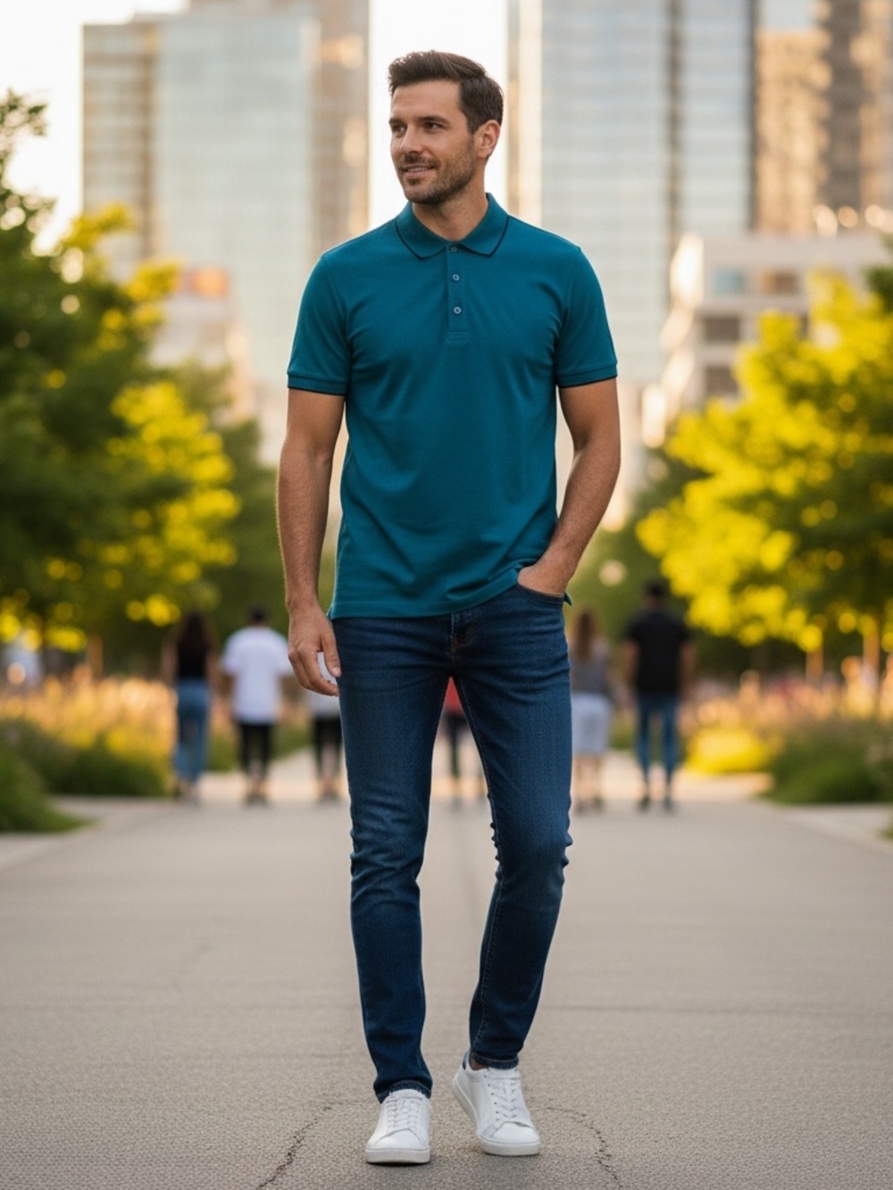 • Boss • Teal Men's Polo Shirt - Classic Short Sleeve Large Slim Fit